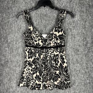 White House Black Market Black and Cream Floral Blouse